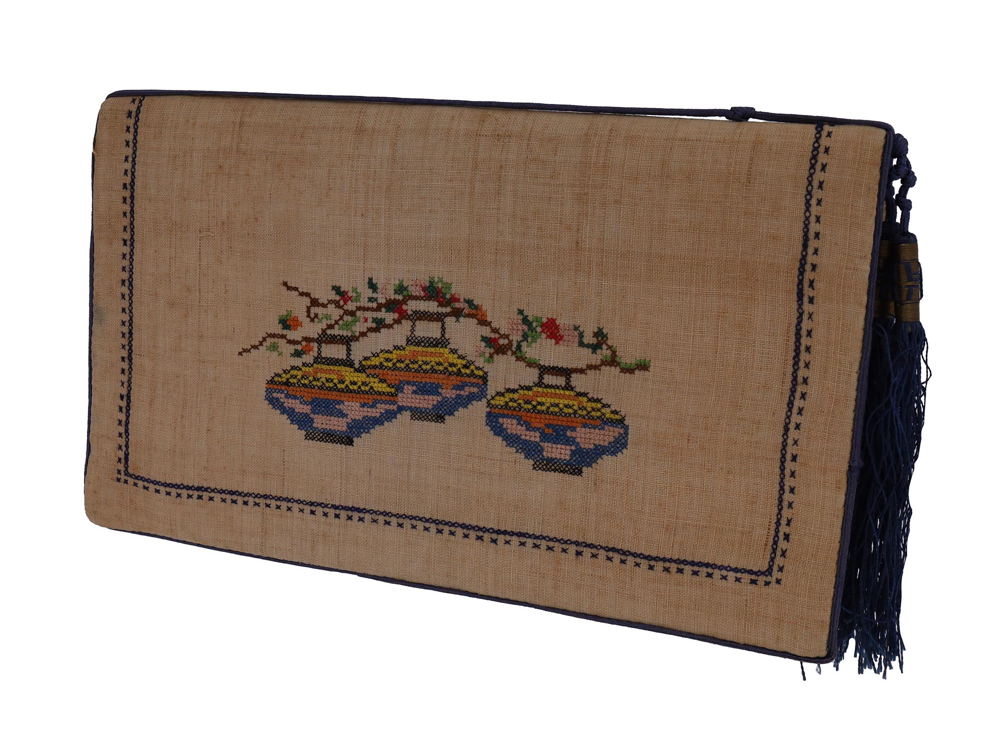 MID CENTURY HAND EMBROIDERED CHINESE STYLE CLUTCH PIC-0
